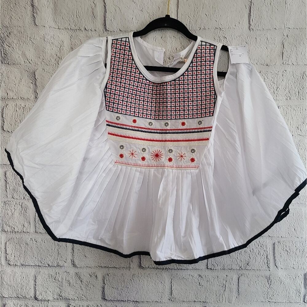 Mizumi Retro Cottage Style White Ruffled Blouse NWT SZ M - Picture 2 of 12